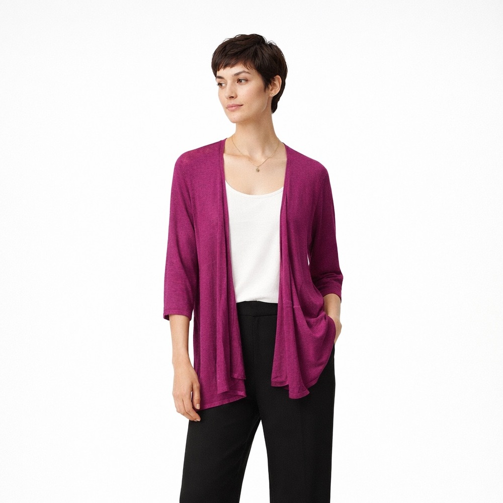 Eileen Fisher Open-Front Cardigan in Berry Pink